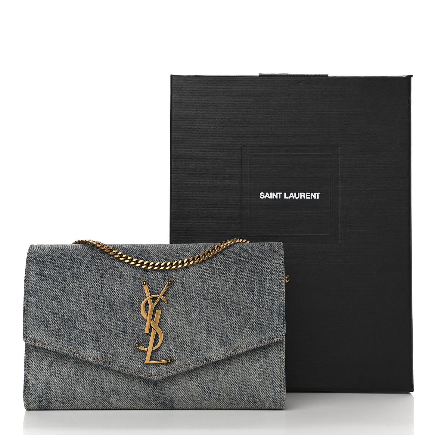 Denim Monogram Chain Wallet Rodeo Blue Cinnamon