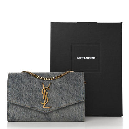 Saint Laurent Denim Monogram Chain Wallet Rodeo Blue Cinnamon 11 of 11
