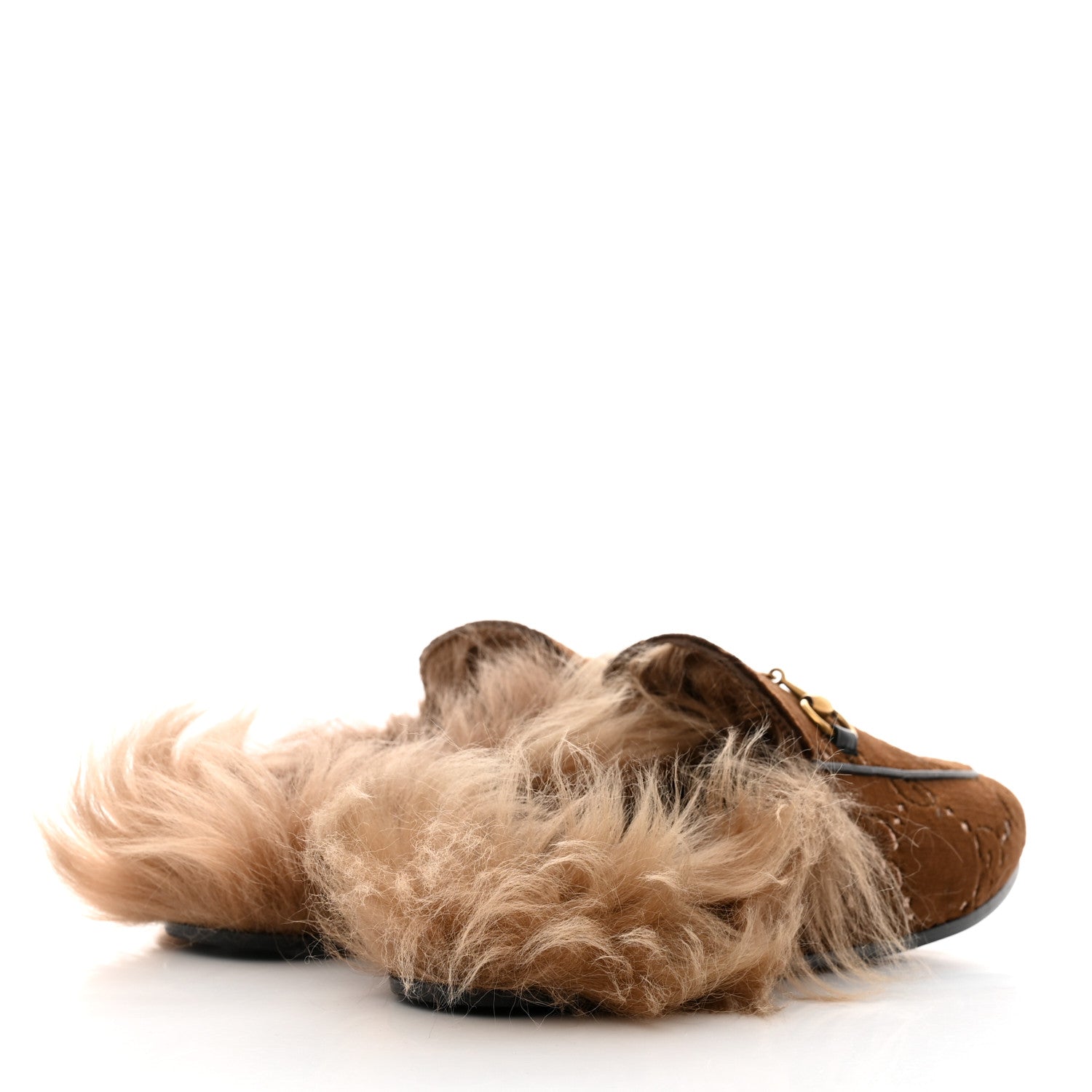 Gucci Velvet GG Monogram Fur Womens Princetown Slippers 37.5 Brown Black Natural 4 of 7
