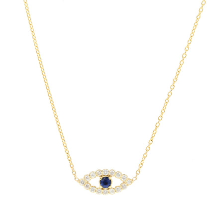 Jennifer Meyer 18K Yellow Gold Diamond Blue Sapphire Mini Open Evil Eye Necklace 4 of 6