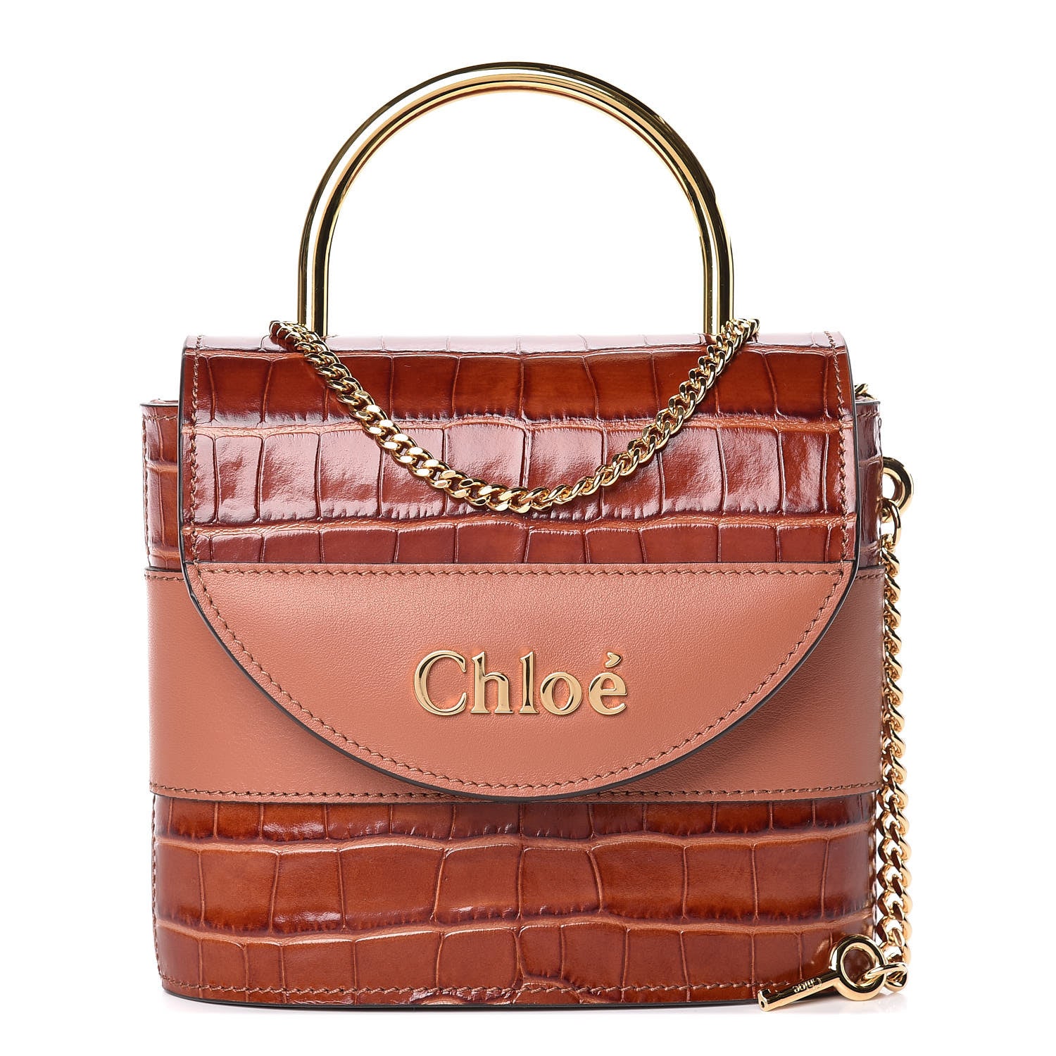 Chloe Calfskin Crocodile Embossed Small Aby Lock Chestnut Brown 1 of 8