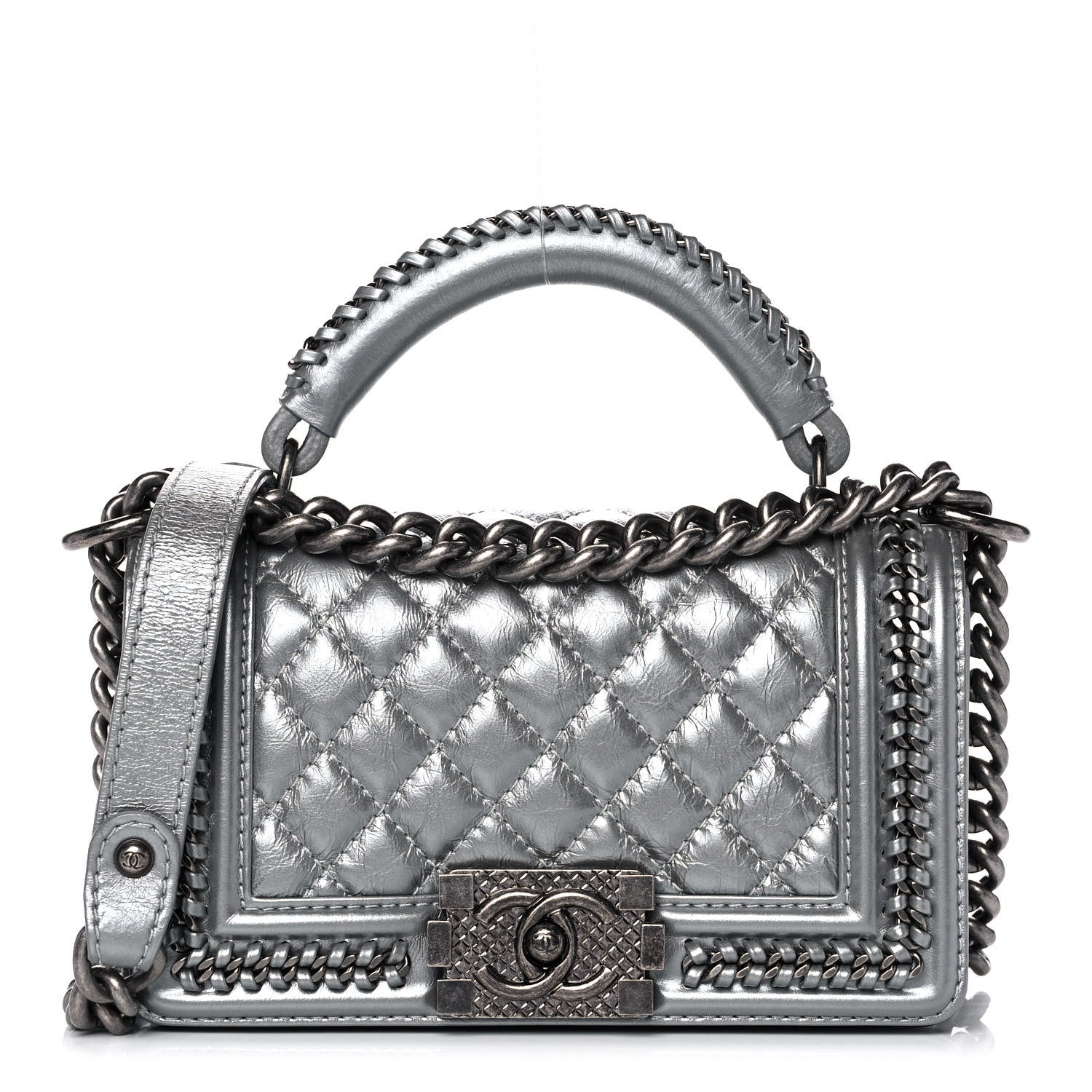 Chanel Metallic Aged Calfskin Quilted Small Boy Handle Flap Charcoal 1 of 13