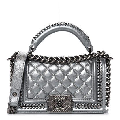 Chanel Metallic Aged Calfskin Quilted Small Boy Handle Flap Charcoal 1 of 13