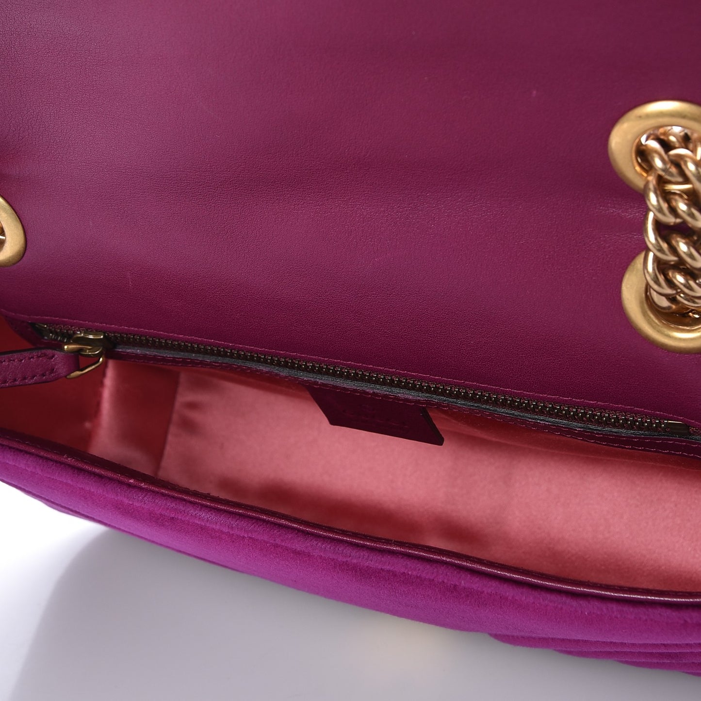Velvet Matelasse Small GG Marmont Shoulder Bag Fuchsia Violet Cyclamen