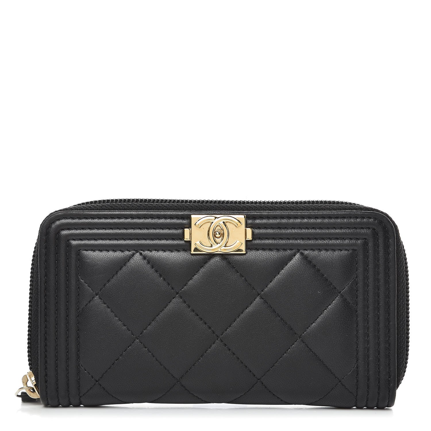 Chanel Lambskin Quilted Small Boy Zip Around Wallet Black 1 of 10