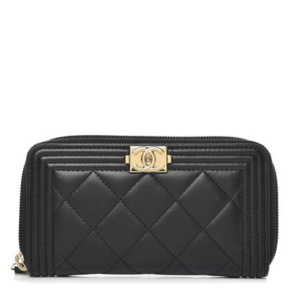 Chanel Lambskin Quilted Small Boy Zip Around Wallet Black 1 of 10