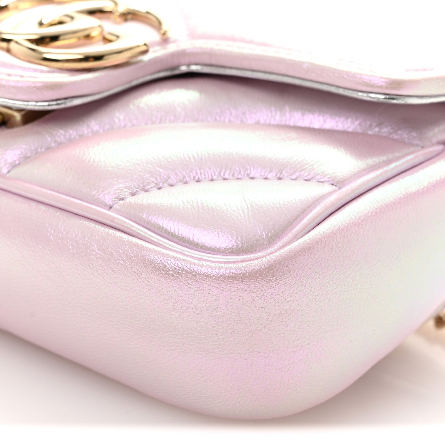 Gucci Iridescent Nappa Chevron Matelasse Super Mini GG Marmont Shoulder Bag Iridescent Escape Pink 9 of 9