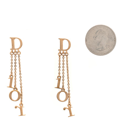 Christian Dior Metal Logo Drop Earrings Gold 2 of 4
