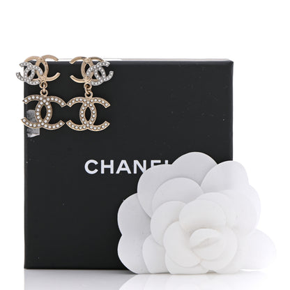 Chanel Crystal Pearl Double CC Drop Earrings Gold Silver 5 of 5