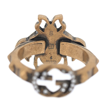 Gucci Metal Crystal Pearl Bee Ring S Aged Gold 3 of 3