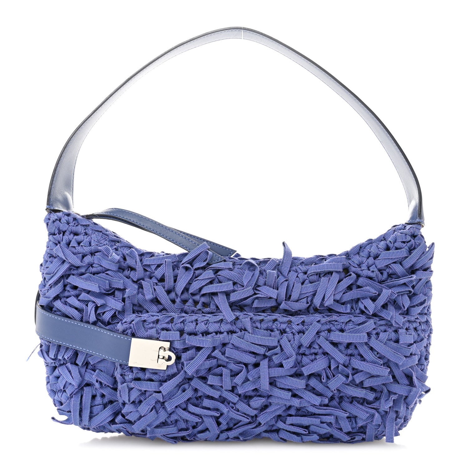 Salvatore Ferragamo Canvas Fringe Hug Shoulder Bag Blue 1 of 14
