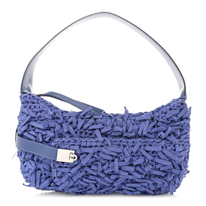 Salvatore Ferragamo Canvas Fringe Hug Shoulder Bag Blue 1 of 14