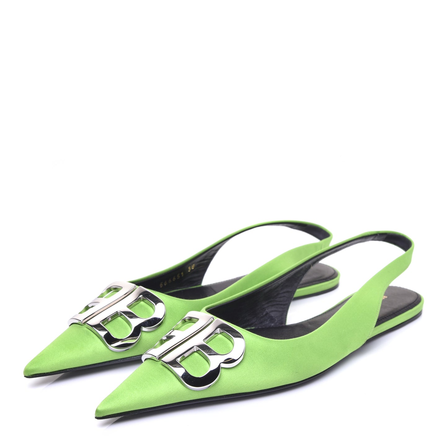 Satin BB Knife Pointy Toe Slingback Flats 38 Neon Green