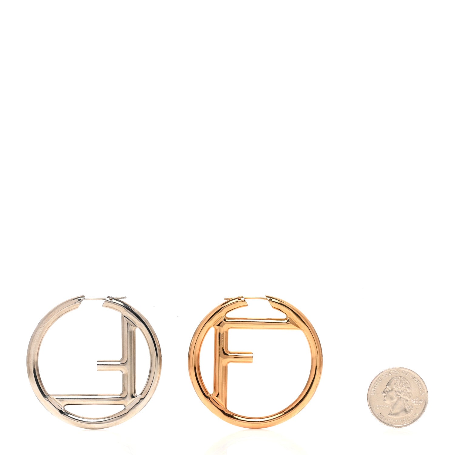 Fendi Metal FF Hoop Earrings Gold Silver 2 of 4