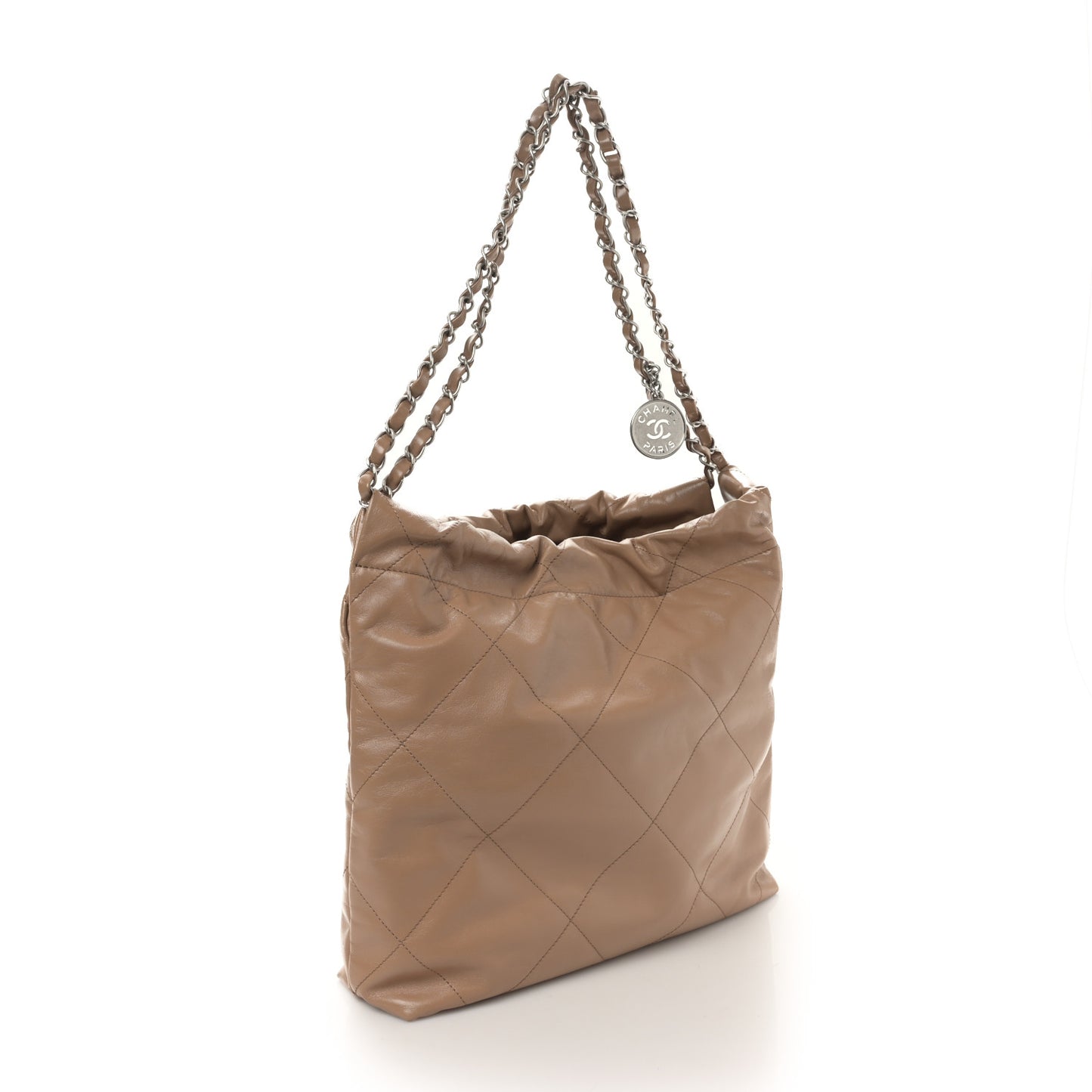 Shiny Calfskin Quilted Small Chanel 22 Beige