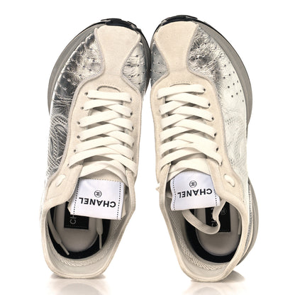 Chanel Laminated Calfskin Suede CC Sneakers 39.5 Silver Light Grey 2 of 9