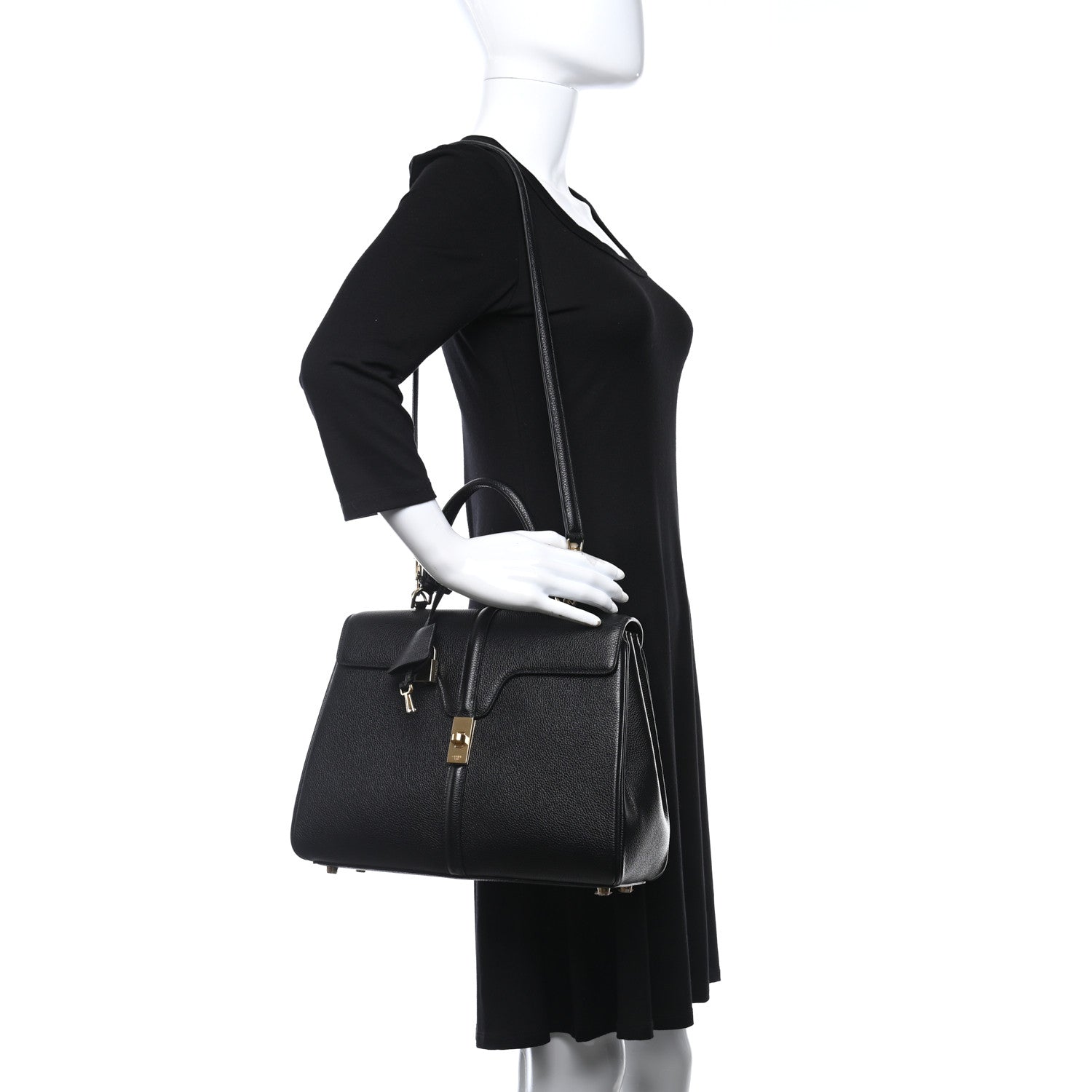 Celine Grained Calfskin Classique 16 Top Handle Bag Black 2 of 15