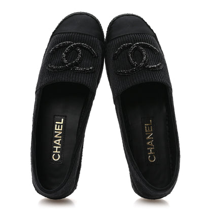 Chanel Corduroy Grosgrain Cap Toe CC Espadrille Flats 39 Black 2 of 8