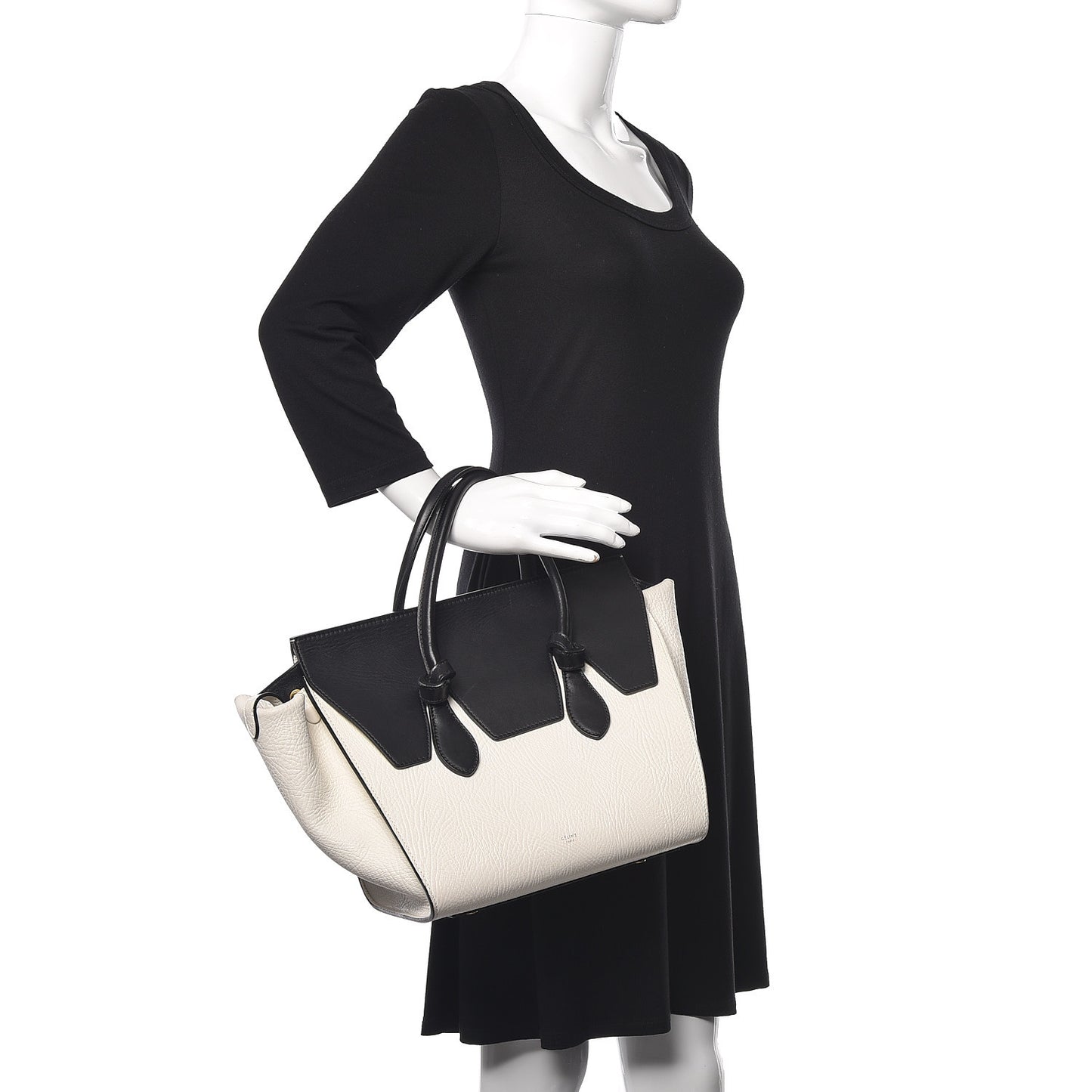 Elephant Calfskin Mini Bi-Color Tie Knot Tote White Black