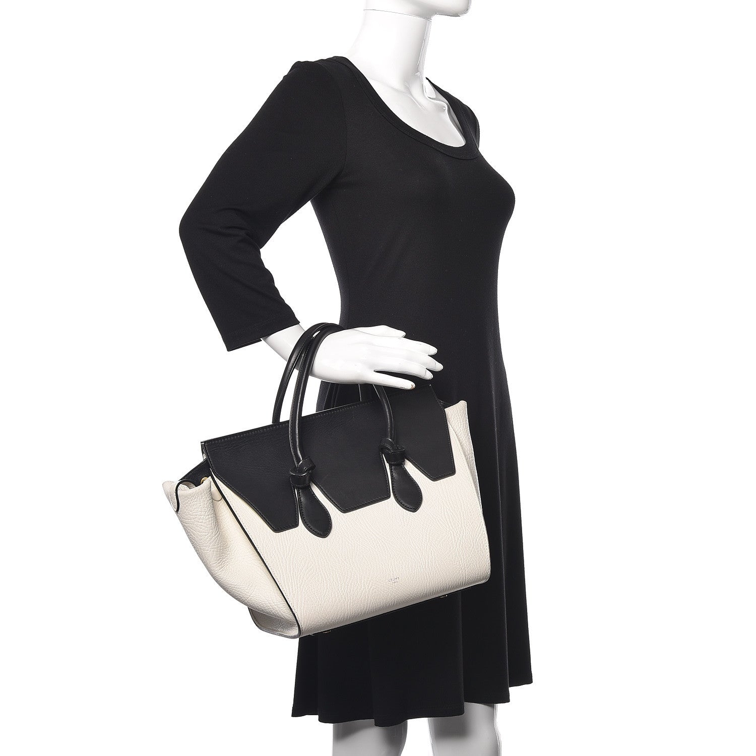Celine Elephant Calfskin Mini Bi-Color Tie Knot Tote White Black 2 of 21