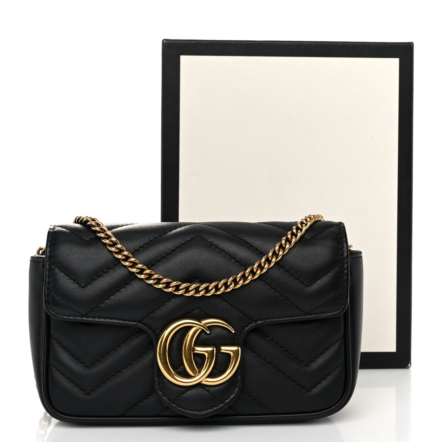 Calfskin Matelasse Super Mini GG Marmont Shoulder Bag Black