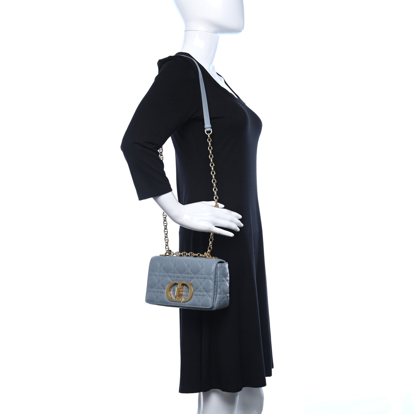 Calfskin Cannage Small Caro Bag Cloud Blue
