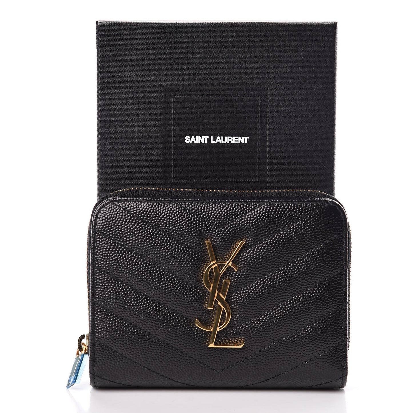 Grain De Poudre Matelasse Chevron Monogram Compact Zip Around Wallet Black