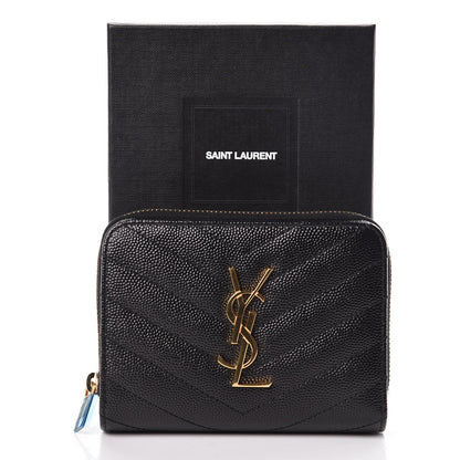 Saint Laurent Grain De Poudre Matelasse Chevron Monogram Compact Zip Around Wallet Black 8 of 8