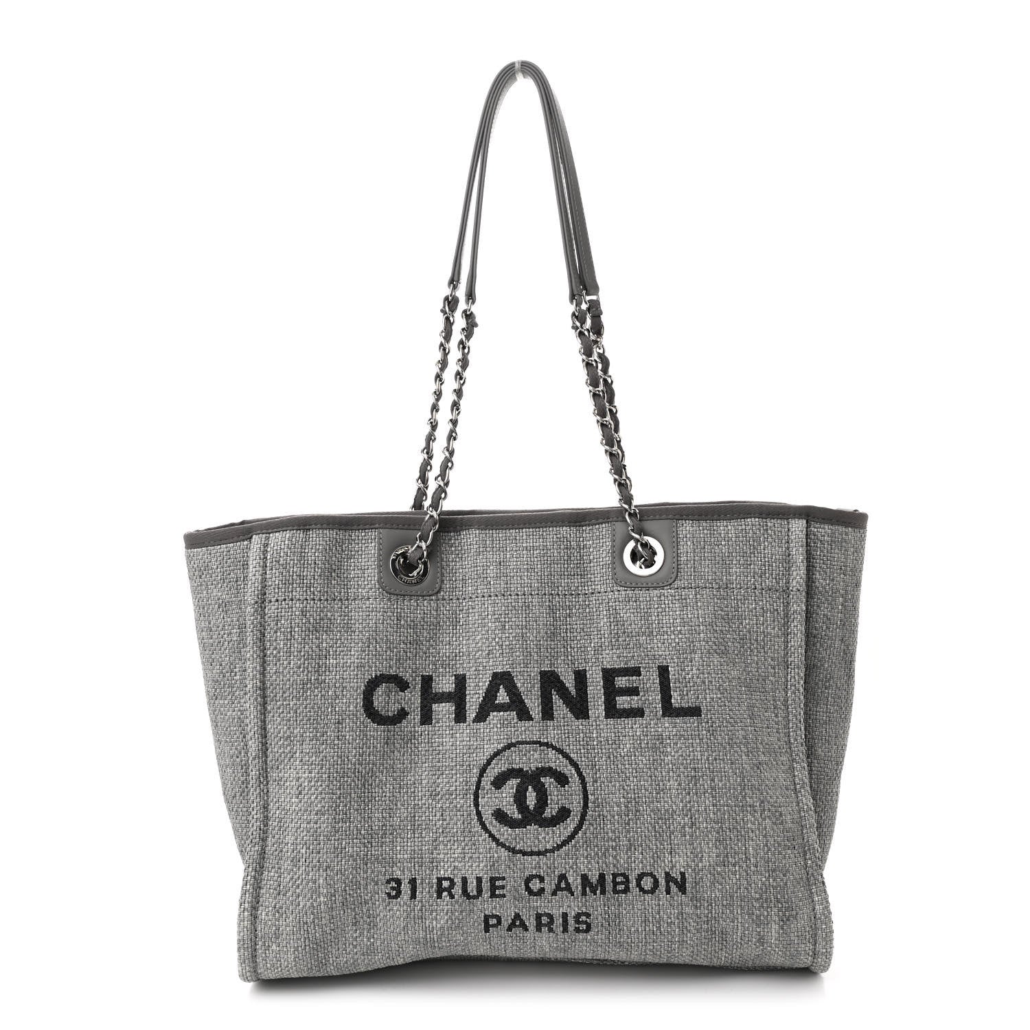 Chanel Woven Straw Raffia Small Deauville Tote Charcoal 1 of 10