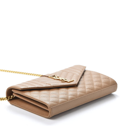 Saint Laurent Grain De Poudre Mixed Matelasse Triquilt Monogram Chain Wallet Dune 3 of 9