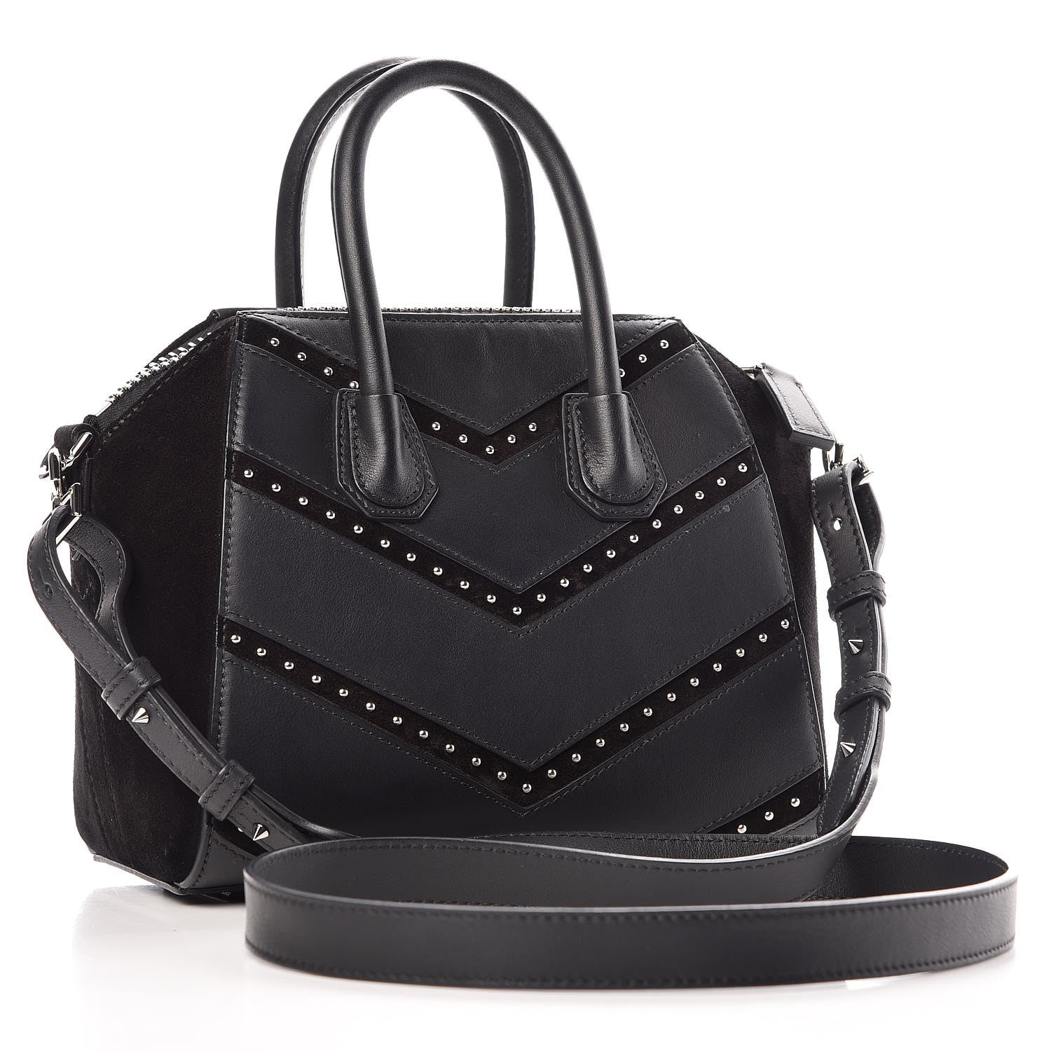 Givenchy Calfskin Suede Mini Studded Chevron Antigona Black 12 of 18