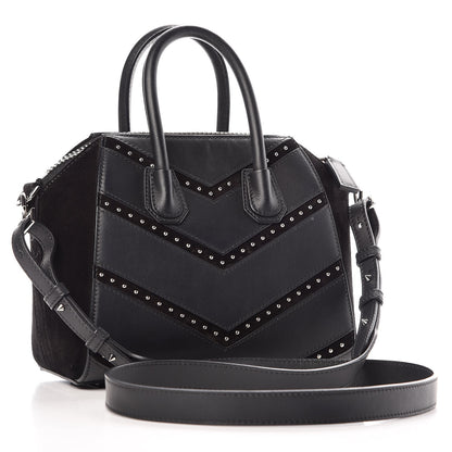 Givenchy Calfskin Suede Mini Studded Chevron Antigona Black 12 of 18