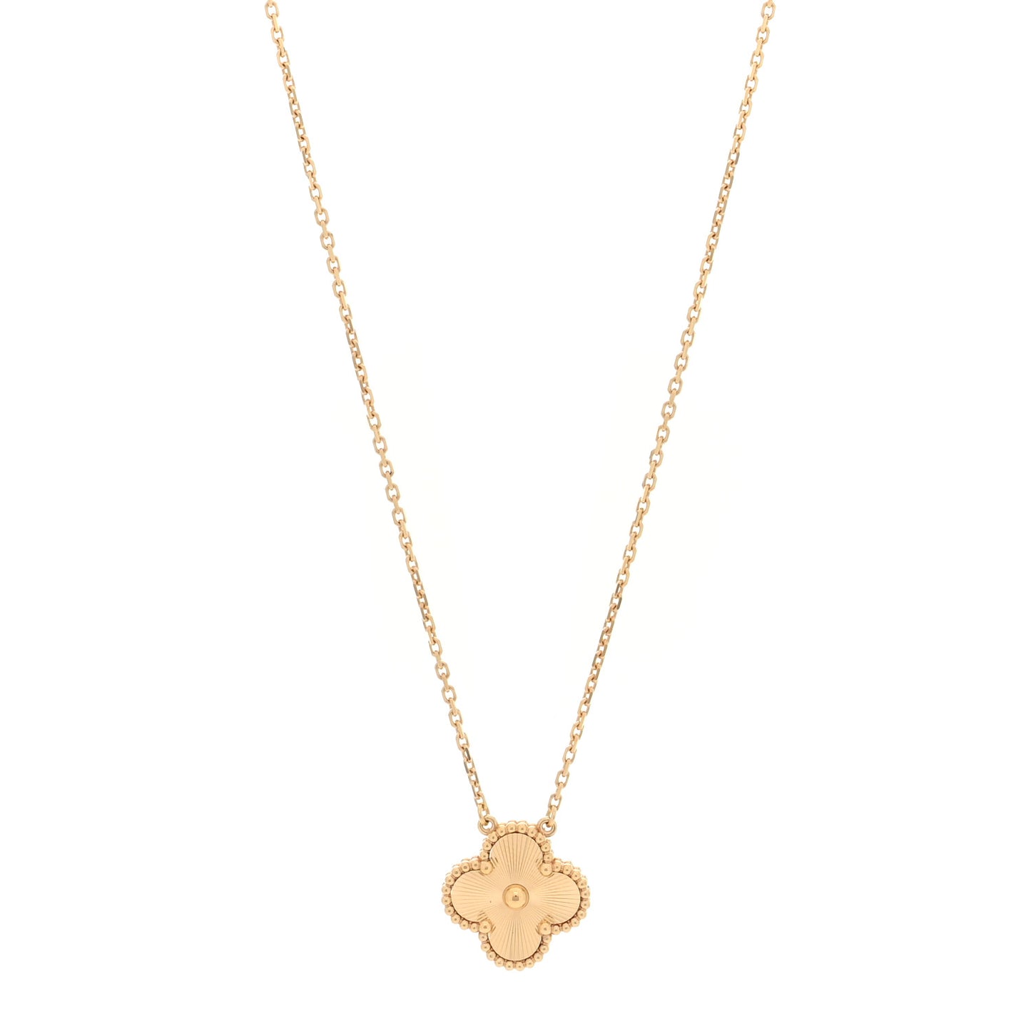 18K Yellow Gold Guilloche Vintage Alhambra Pendant Necklace