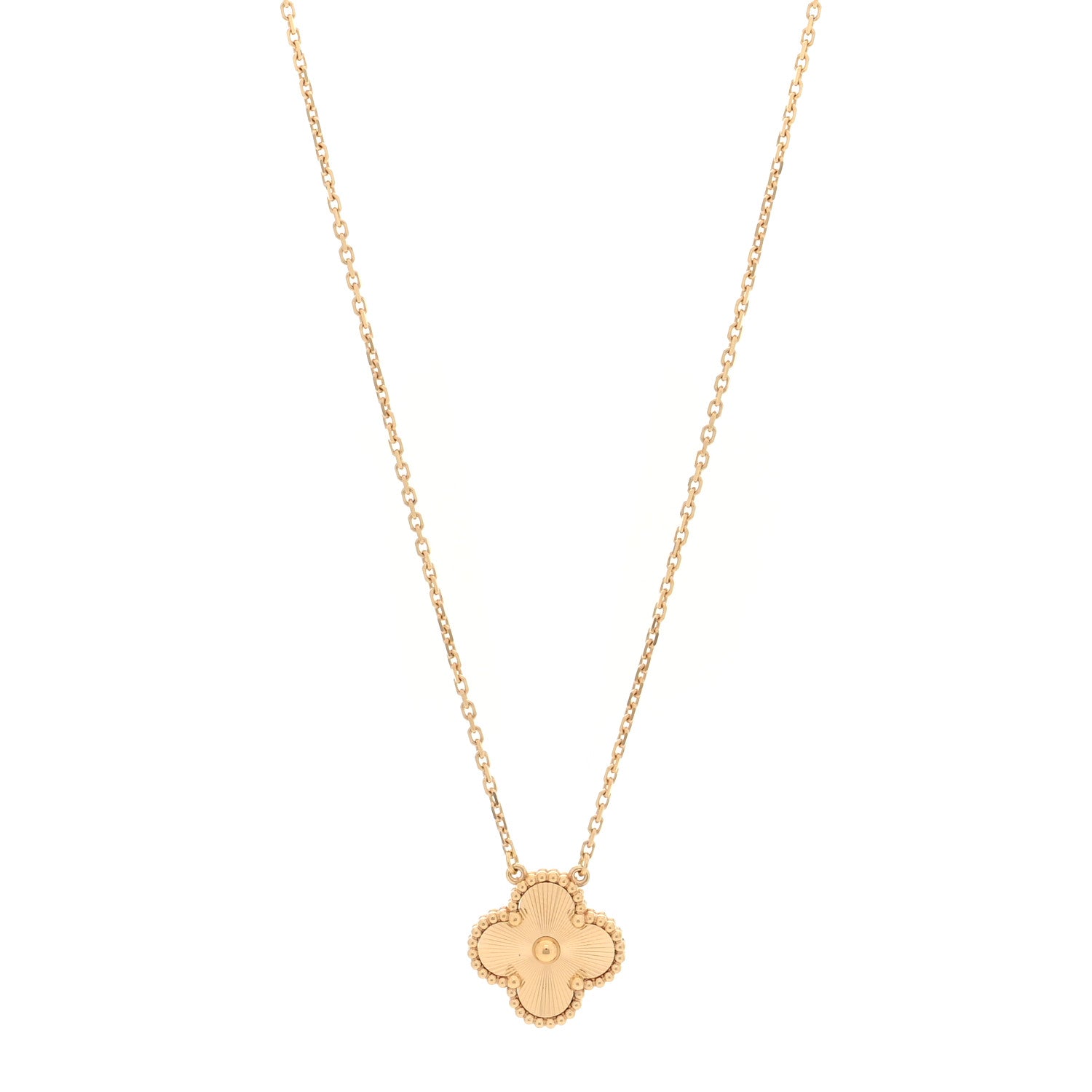 Van Cleef & Arpels 18K Yellow Gold Guilloche Vintage Alhambra Pendant Necklace 1 of 5