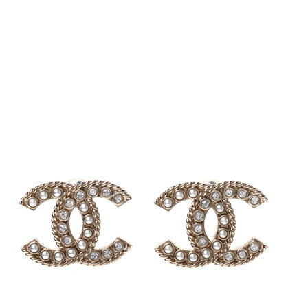 Chanel Pearl Crystal April In Paris CC Earrings Light Gold 1 of 5