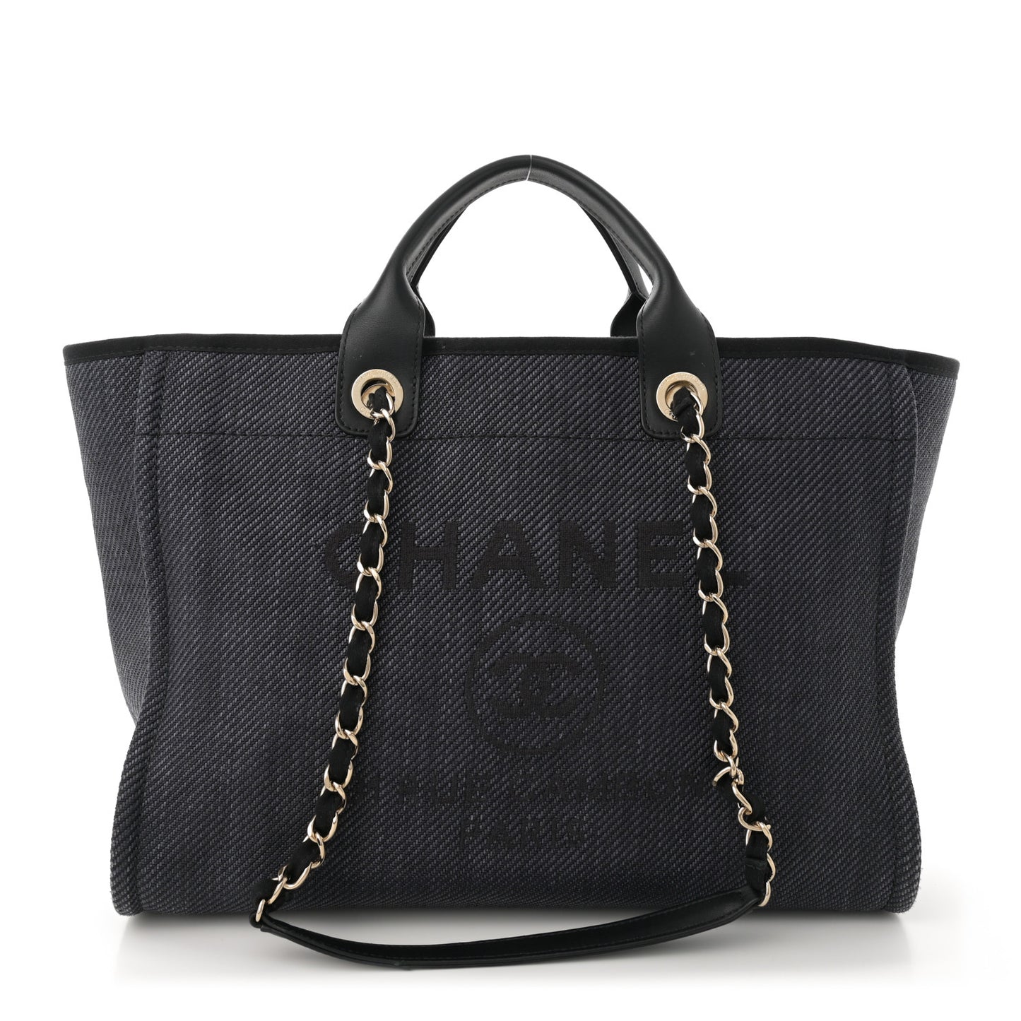 Woven Straw Raffia Medium Deauville Tote Black