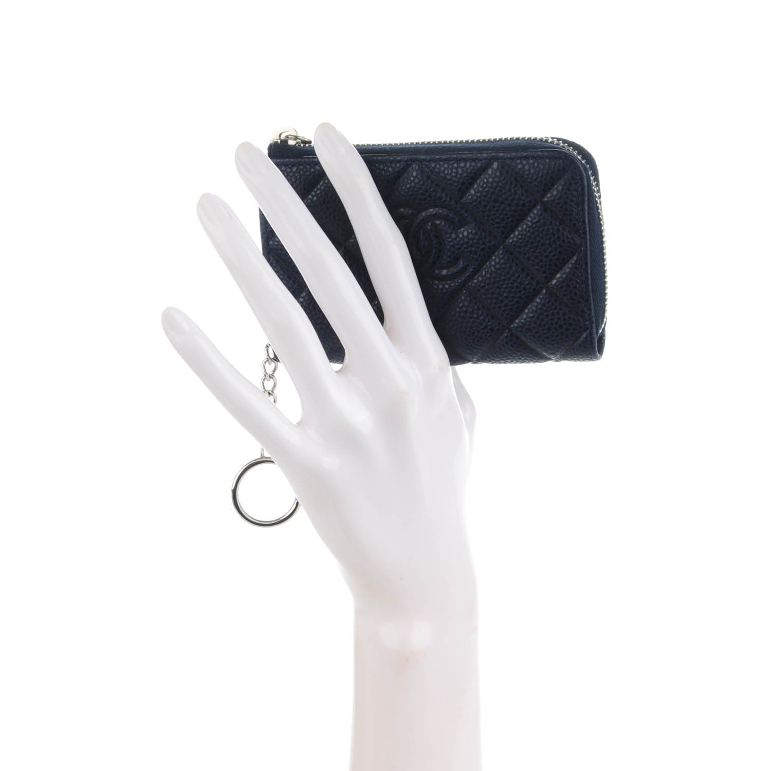 Chanel Caviar Quilted Diamond CC Key Holder Case Dark Navy 2 of 7