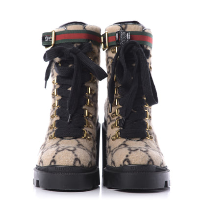 Gucci Covered Wool GG Monogram Womens Lace Up Combat Ankle Boots 36 Beige Ebony Black 2 of 10