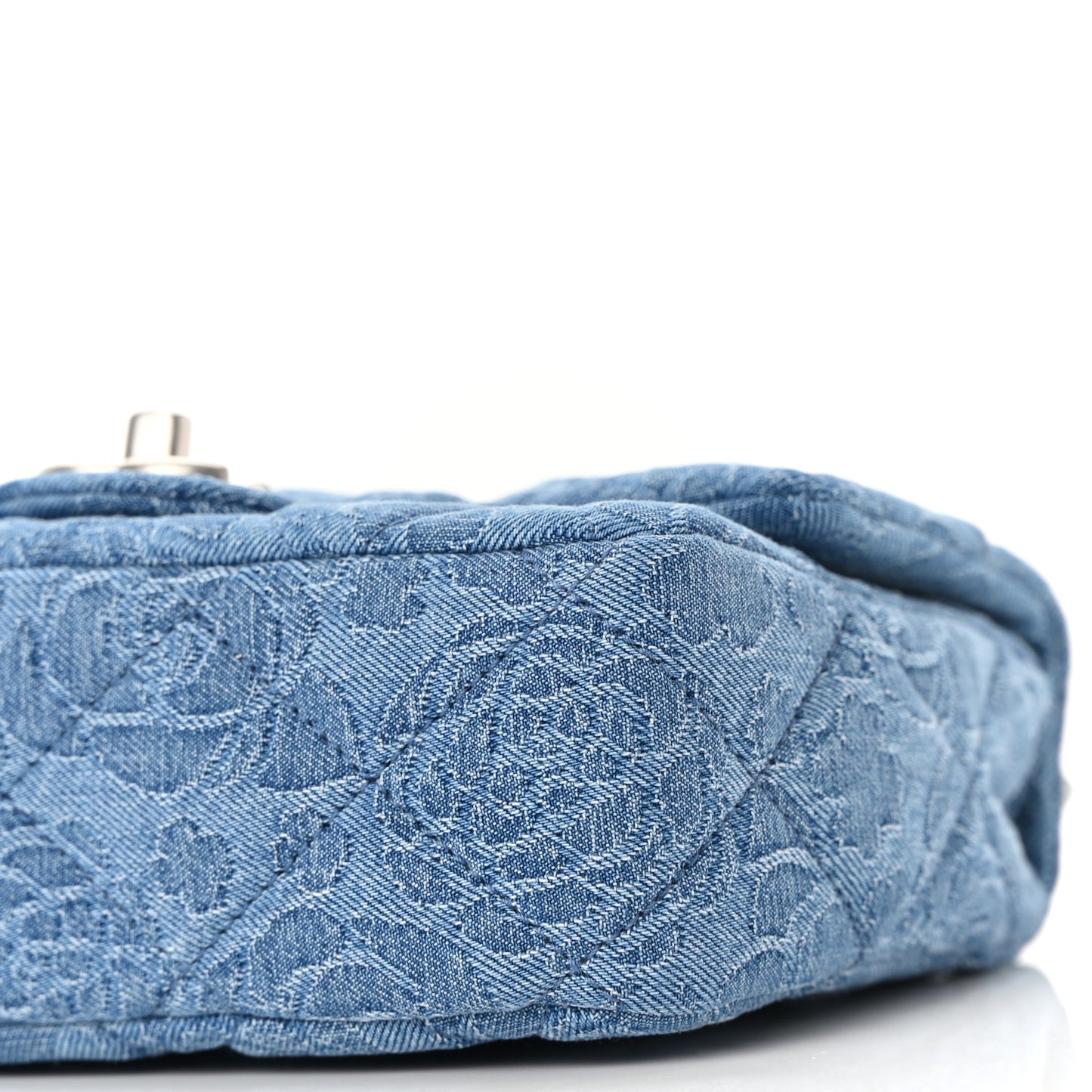 Denim Quilted Camellia Sweetheart Mini Flap Blue