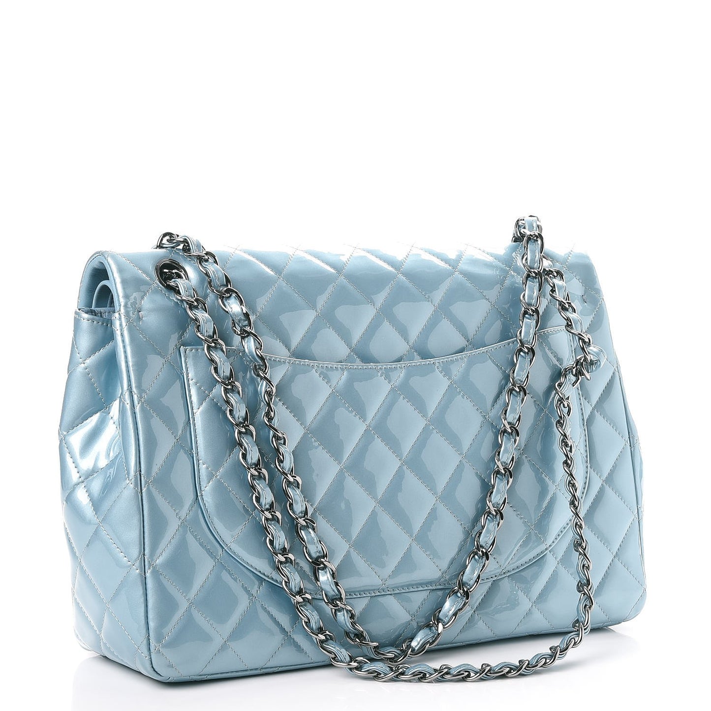 Patent Quilted Maxi Double Flap Blue