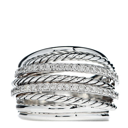 David Yurman Sterling Silver Diamond Crossover Dome Ring 58 8.25 1 of 6
