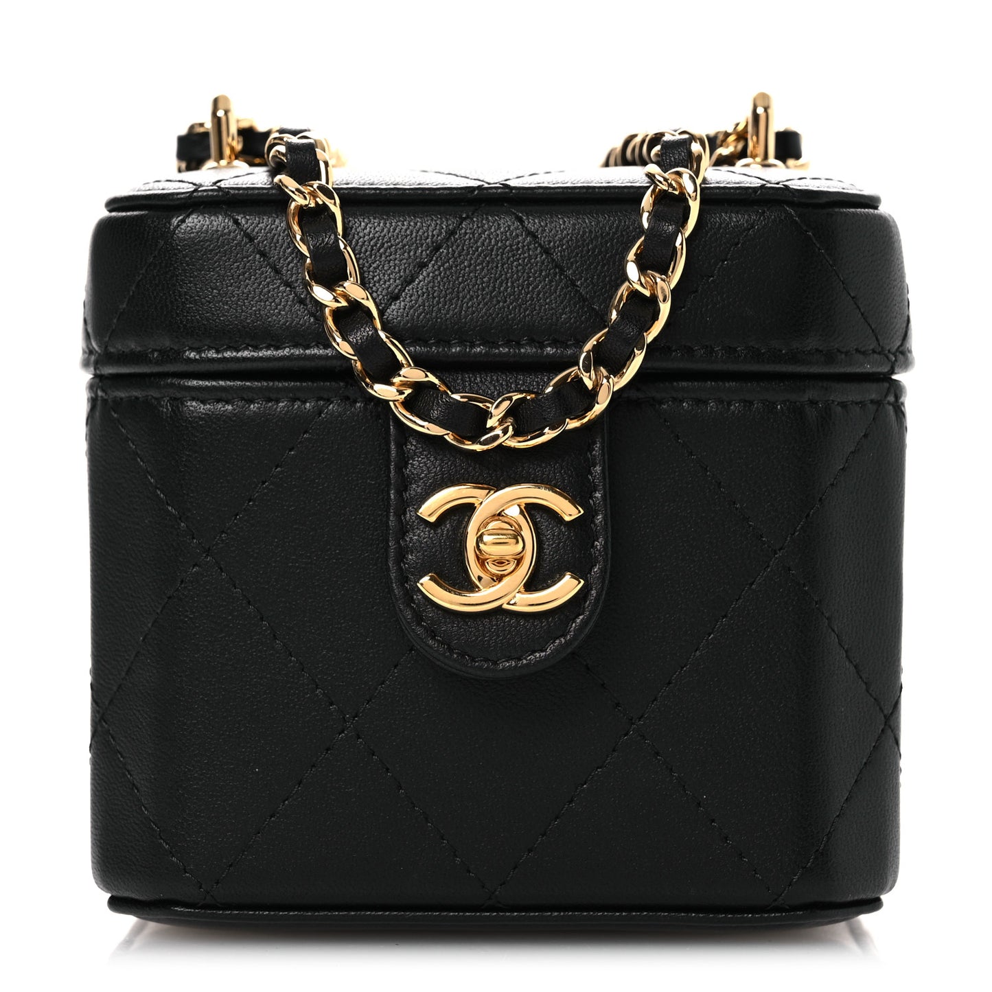 Lambskin Quilted Vanity Clutch With Chain Black