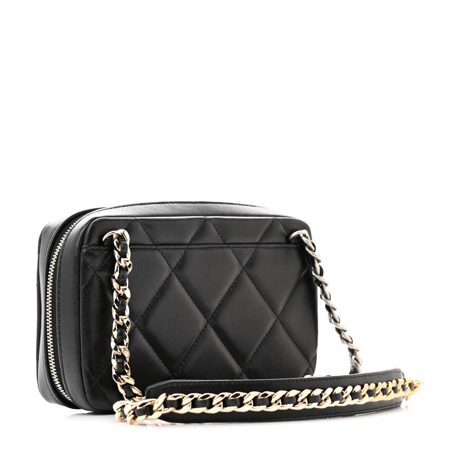 Goatskin Quilted Chanel 19 Camera Crossbody Case Black