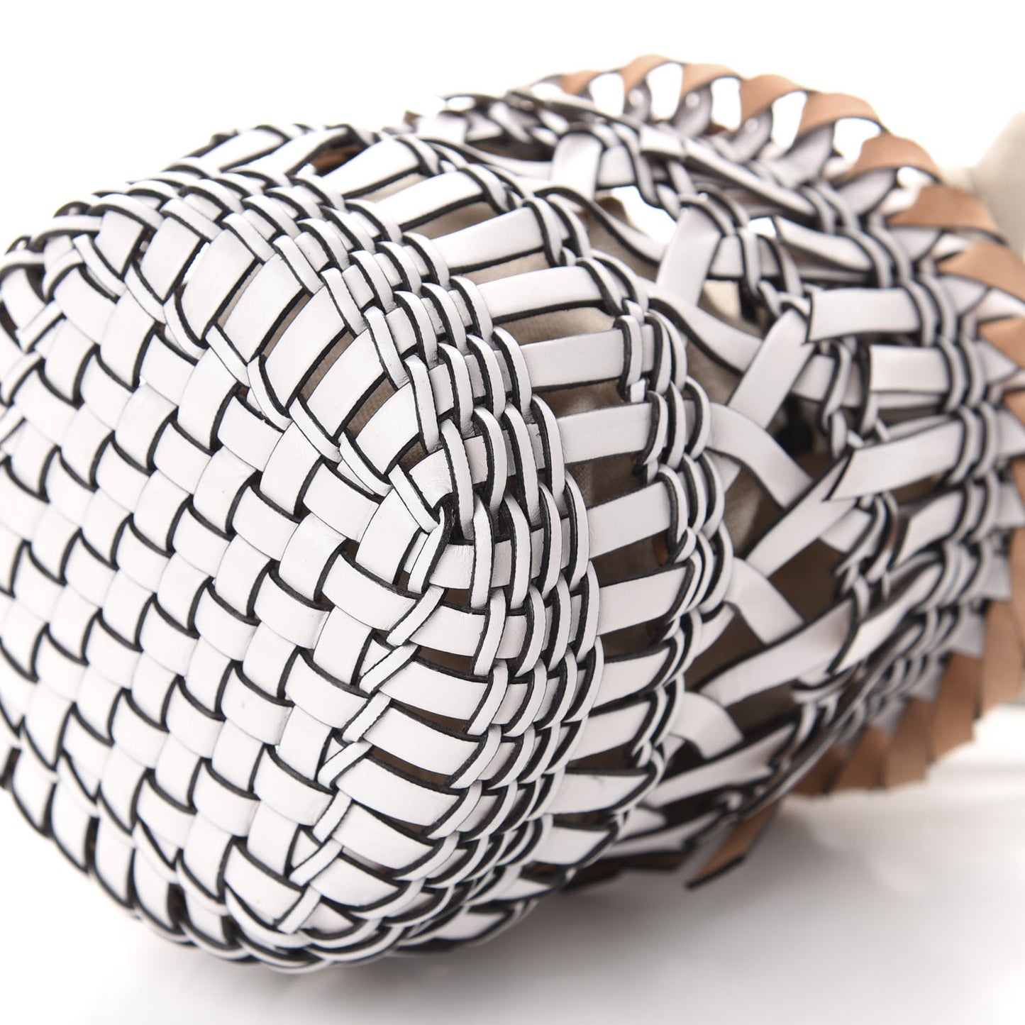 Calfskin Fringe Woven Bucket Bag White