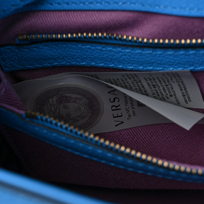 Versace Grained Calfskin Canvas Medium La Medusa Chain Top Handle Handbag Rope Blue 7 of 14