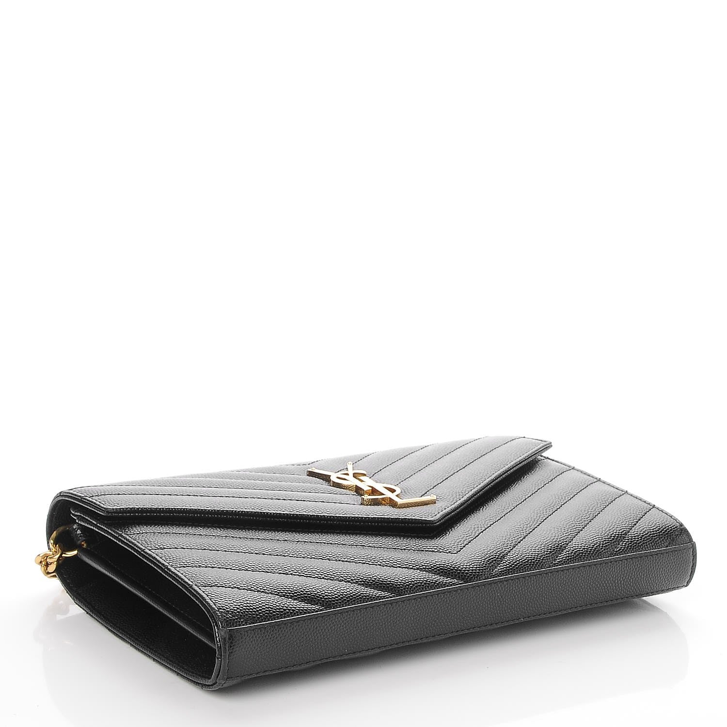 Saint Laurent Grain De Poudre Matelasse Chevron Monogram Chain Wallet Black 4 of 7