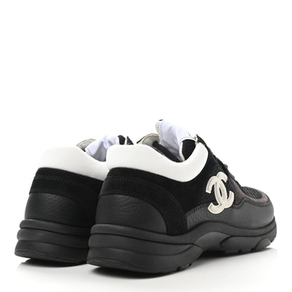 Chanel Mesh Suede Grained Calfskin Womens CC Sneakers 37 Black White 4 of 9