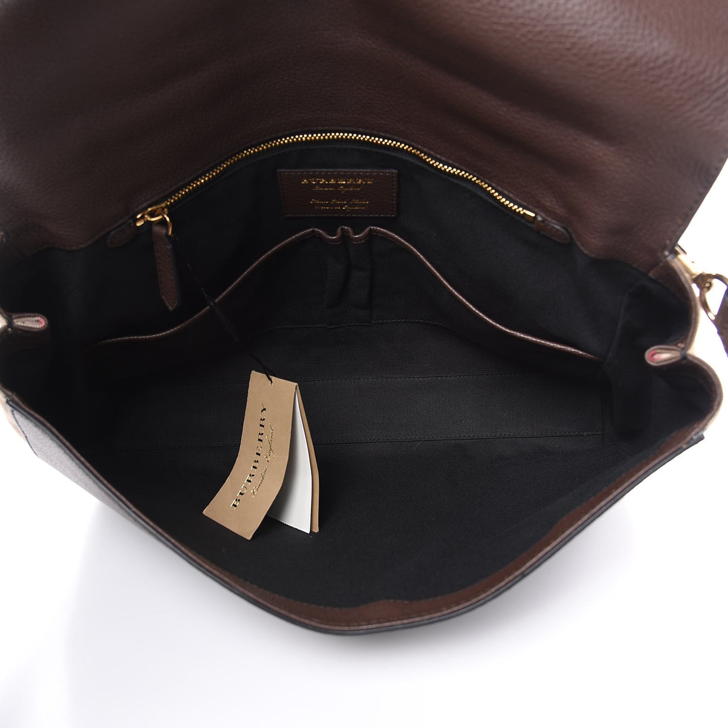 Grainy Calfskin House Check Ethan Satchel Oak Brown