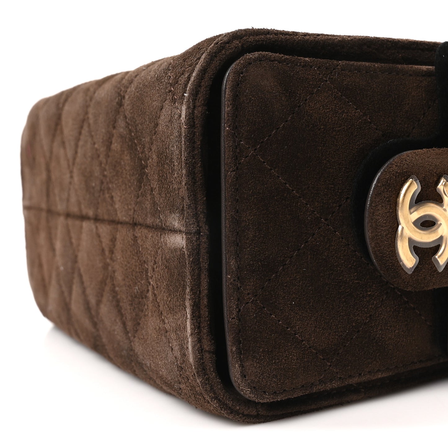 Suede Quilted Mini Chanel 25 Handbag Dark Brown