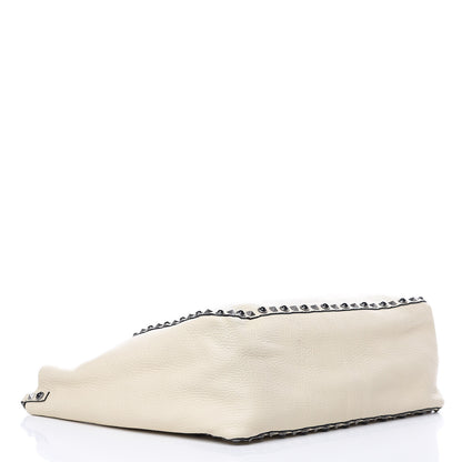 Valentino Garavani Stampa Alce Calfskin Medium Guitar Strap Rockstud Rolling Reversible Tote Black Ivory 7 of 14